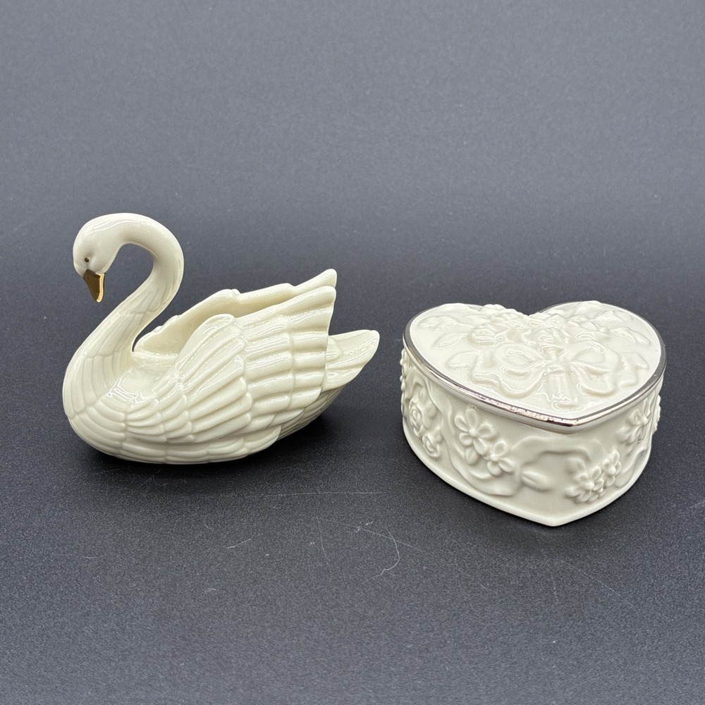 Lenox Swan Place Card Holder Gold Beak Wedding Promises Heart Trinket Box Lot 2
